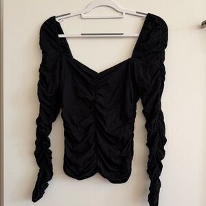 Reformation Black Ruched Long Sleeve Top